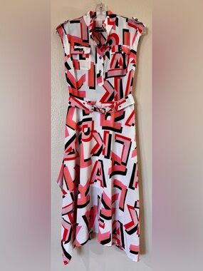 Karl Lagerfeld White Shirt Dress with Pink & Red Graphic Print